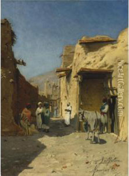 An Arab Street Oil Painting - Rudolph Gustav Muller
