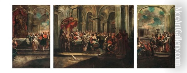 Triptychon Mit Bibelszenen Aus Dem Buch Daniel (triptych) Oil Painting - Johann Leopold Deyssinger