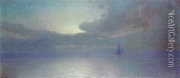 Crepuscule, Golfe De Naples Oil Painting - Henry Brokmann-Knudsen
