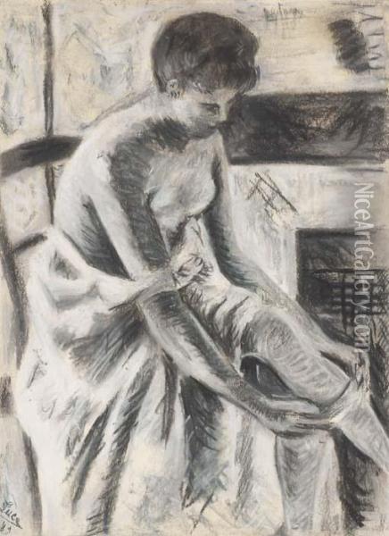Jeune Femme Mettant Ses Bas Oil Painting - Maximilien Luce