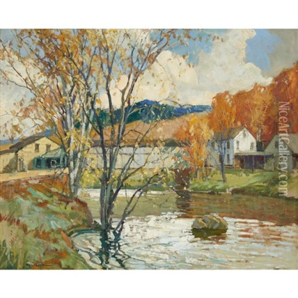 Covered Bridge, Stowe, Vermont Oil Painting - Frederick J. Mulhaupt