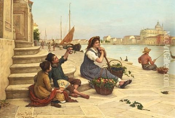 A Venetian Fruit-seller Oil Painting - Antonio Ermolao Paoletti
