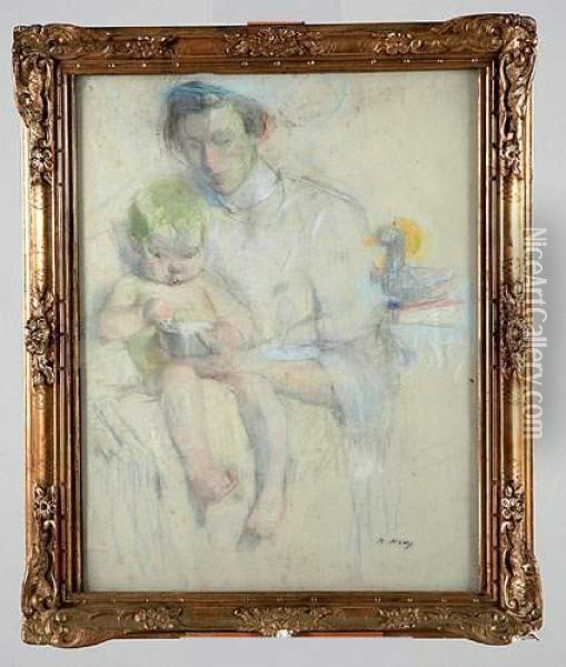 femme Tenant Son Enfant Oil Painting - Beatrice Julia How