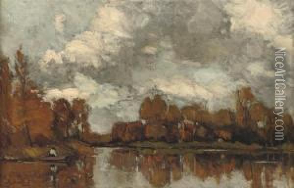 An Autumnal Afternoon Along The River Vecht Oil Painting - Nicolaas Bastert