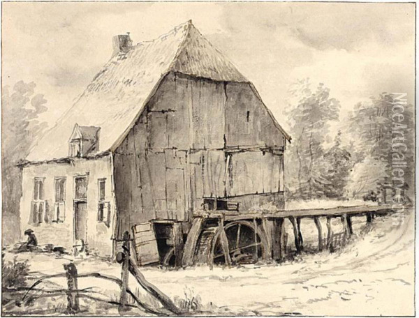 A Watermill Oil Painting - Jan Hulswit