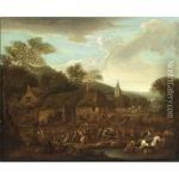 Soldiers Pillaging A Village Oil Painting - Karel Van Breydel (Le Chevalier)