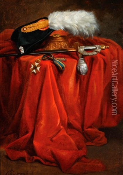 Still Life With Militaria Accoutrements Oil Painting - Nikolaas Pieneman