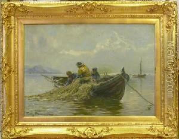 Fiskare Med Nat. Oil Painting - Friedrich, Fritz Raupp