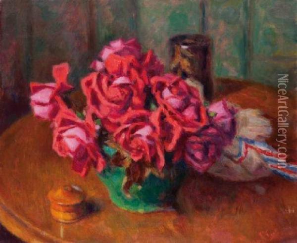 Bouquet De Roses Oil Painting - Charles Francois Prosper Guerin