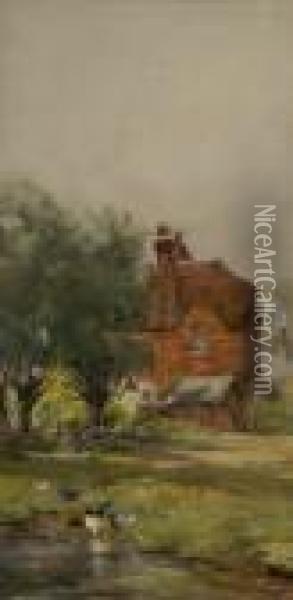 Cottage By Trees And A Pond Oil Painting - William Bingham McGuinness