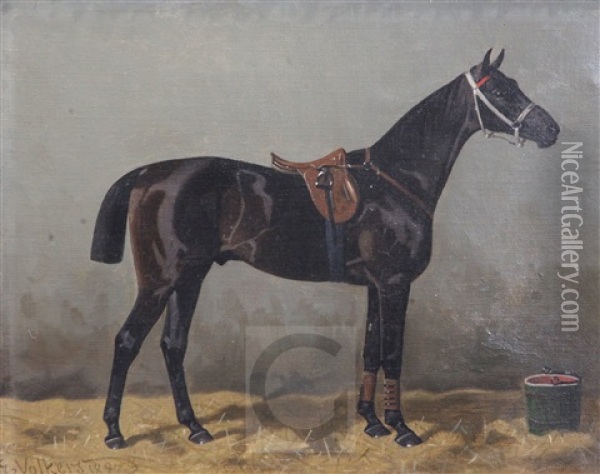 Racehorse In A Stable Oil Painting - Emil Volkers