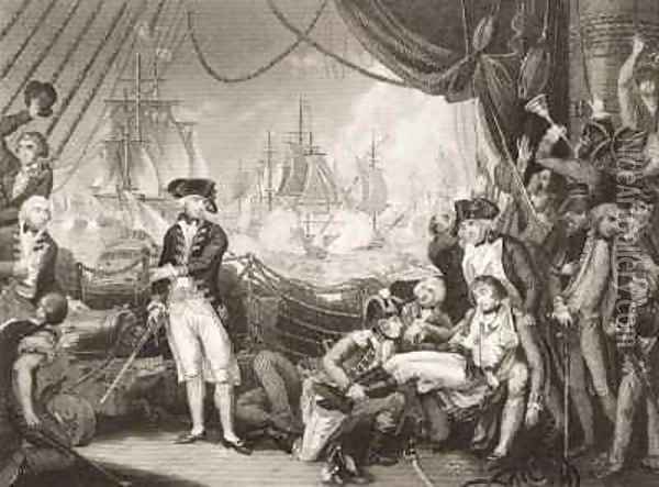 Scene on the Deck of the Queen Charlotte, 1st June 1794 Oil Painting - Mather Brown