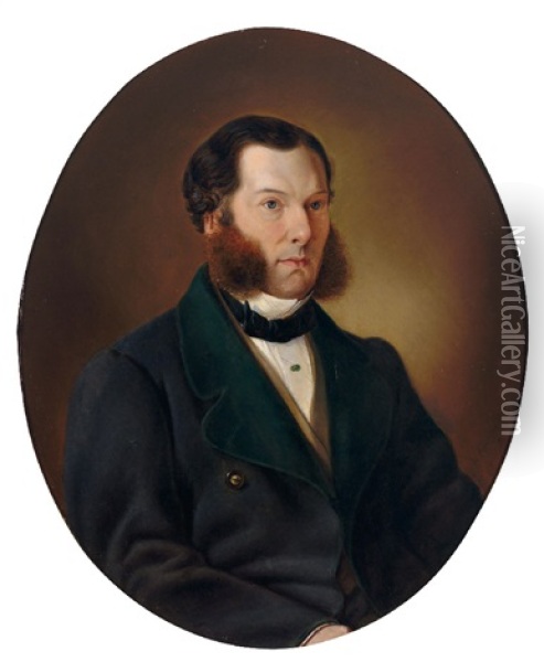 Portrait Eines Soignierten Herren Mit Backenbart, In Dunkler Jacke Oil Painting - Wenzel Kroupa