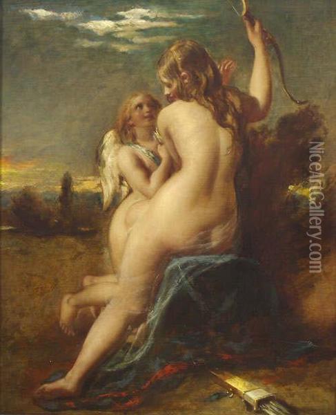 Venus Disarming Cupid Oil Painting - William Etty
