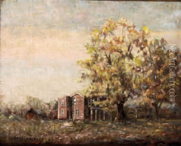 Impressionist Autumn Landscape With Farmhouses Oil Painting - Ernest Albert
