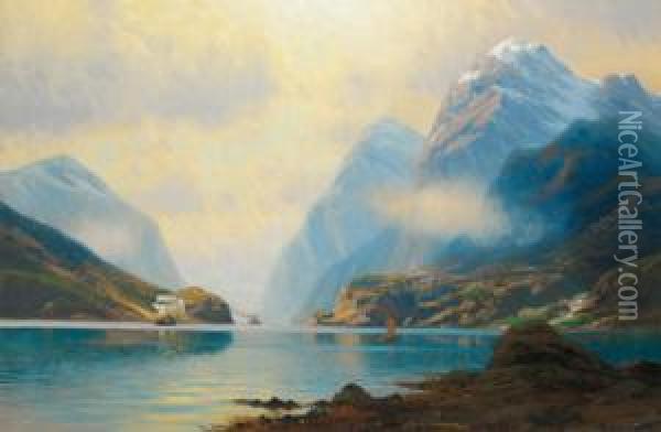 Fjordpartie Oil Painting - Johannes Hardes