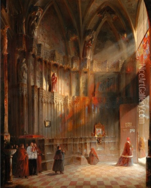 Prozession In Einer Kirche Oil Painting - Louis-Gabriel-Eugene Isabey