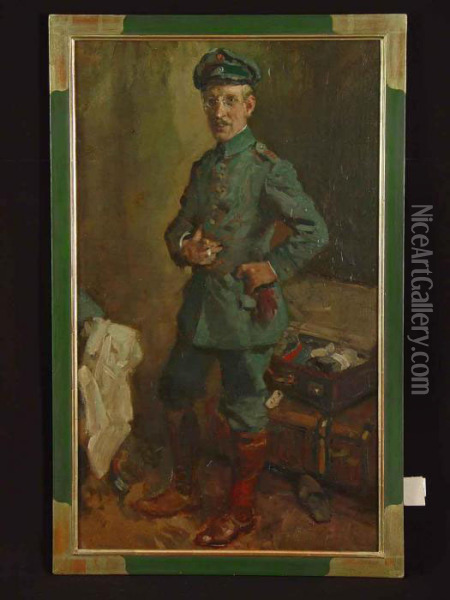 Bildnis Eines Truppenarztes In Seinem Quartier In Galizien 1917 Oil Painting - Paul Paede