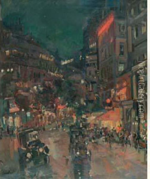 Voitures Et Boulevards Illumines, Paris 1923 (?) Oil Painting - Konstantin Alexeievitch Korovin