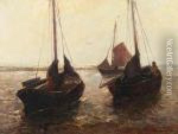 Fishing Boats Oil Painting - German Grobe