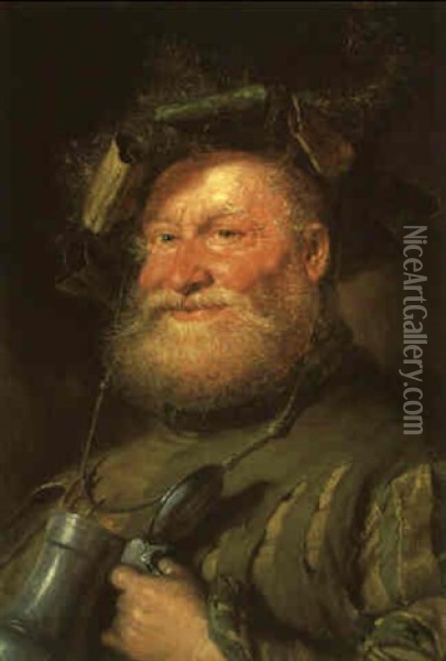 Brustportrat Eines Kellermeisters Mit Deckelkrug Oil Painting - Eduard von Gruetzner