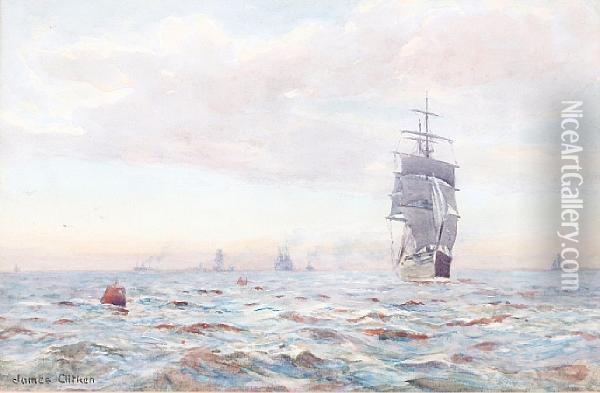 The Mersey Channel Oil Painting - James Aitken