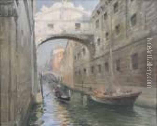 Venetian Canal Oil Painting - Luigi Moretti