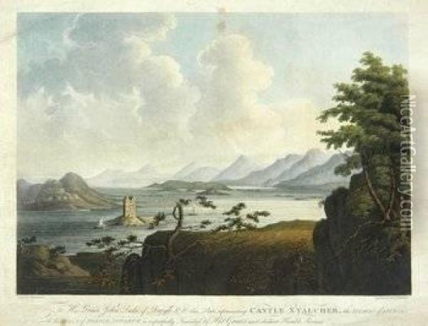 Castle Stalcher, The Islands Of Lismore & Mull, With The Hills Of Morven, Sunart &c Oil Painting - Archibald Robertson