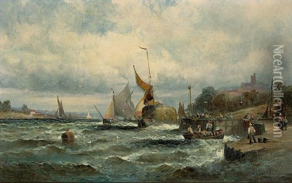A Fresh Breeze, Mouth Of The Medway; Fishing Boats Off Boulogne (a Pair) Oil Painting - William A. Thornley Or Thornber