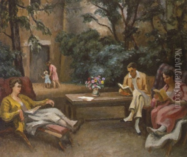 Reading On The Terrace At Venice Oil Painting - Roger Fry