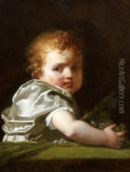 Petit Enfant Tenant Une Grappe De Raisin Oil Painting - Marguerite Gerard