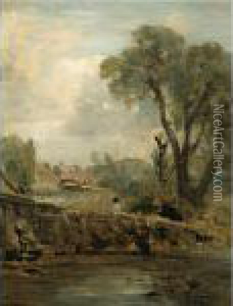 Flatford Mill From The Tow Path Oil Painting - John Constable