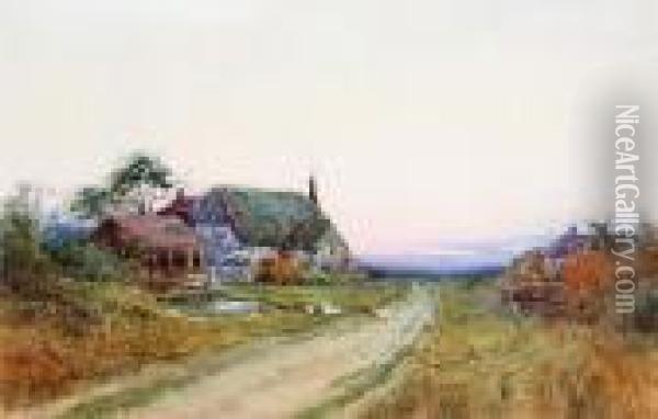 A Cottage At Sunset Oil Painting - Henry Stannard