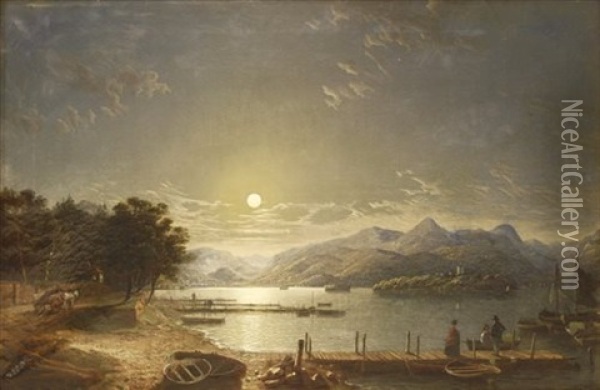 'derwentwater, Cumberland' Oil Painting - Henry Pether
