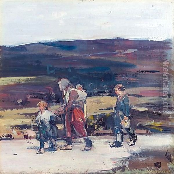 Travellers On The Moor Oil Painting - Hugh Munro