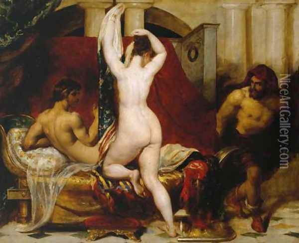 Candaules King Of Lydia Shews His Wife By Stealth To Gyges One Of His Ministers As She Goes To Bed Oil Painting - William Etty