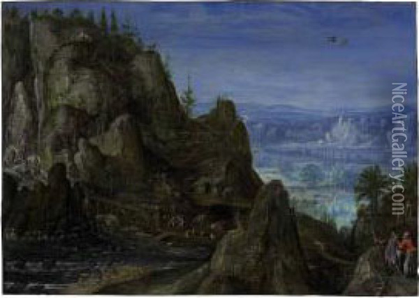 An Extensive Rocky Landscape With Travellers Oil Painting - Lucas van Valckenborch