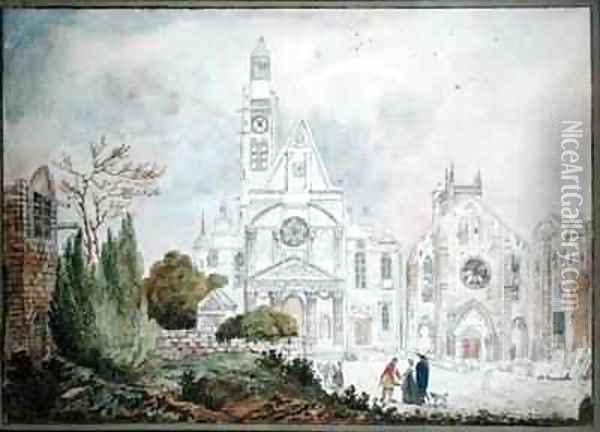Facade of the Old Church of Saint Genevieve and Saint Etienne du Mont Oil Painting - Mme. (nee Destours) Duchateau