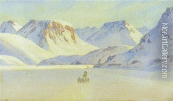 Gronlandsparti Med Hundeslaeder Blandt Fjelde Oil Painting - Emanuel A. Petersen