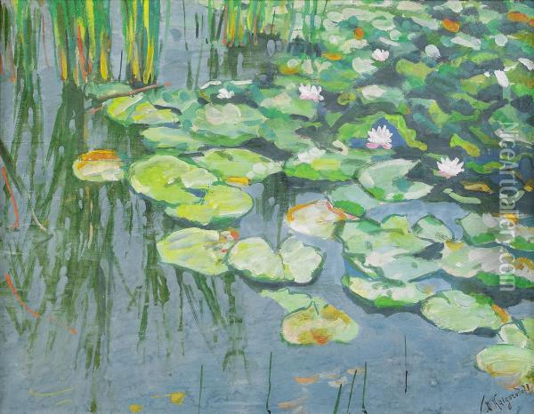 Water Lilies Oil Painting - Kaigorodov Anatolij Dmitrievic