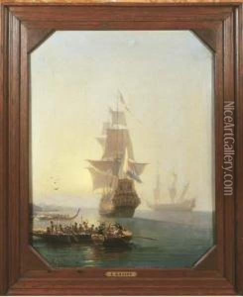 The Arrival Of A V.o.c. Ship In An African Harbour Oil Painting - Everhardus Koster