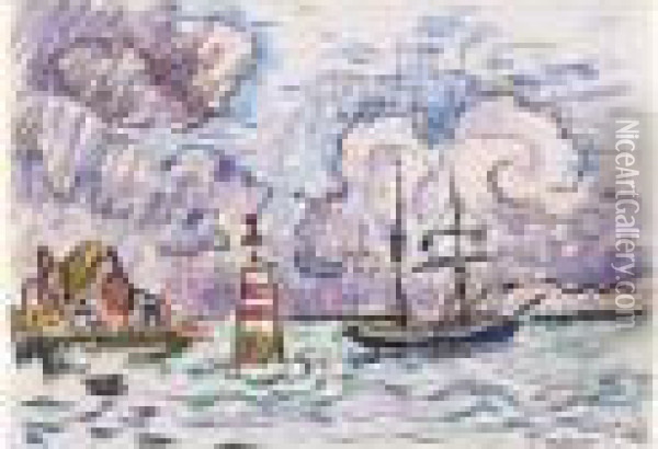 Trieux, Bateau De Peche Et Balise Oil Painting - Paul Signac