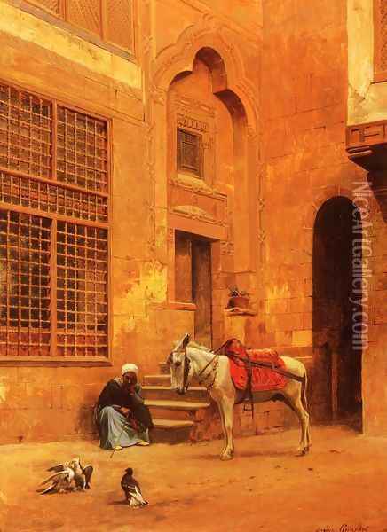 In The Courtyard Oil Painting - Eugene-Alexis Girardet