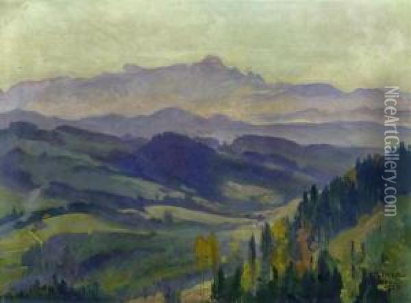 Blick Zum Alpstein Oil Painting - Carl August Liner