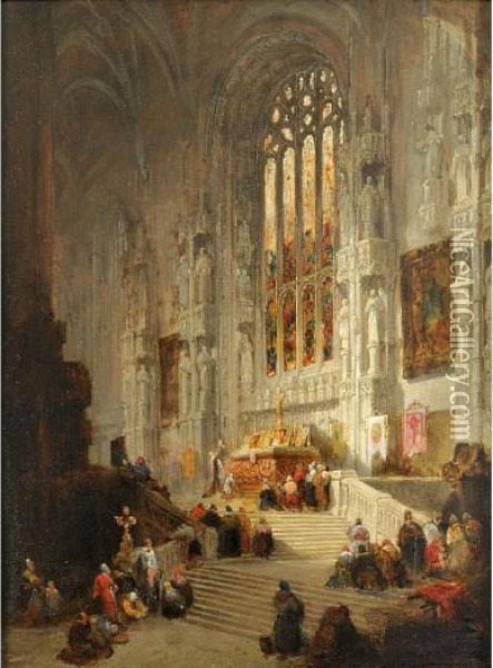 The Chancel Of The Church Of St. Rombault, Tirlemont Oil Painting - David Roberts