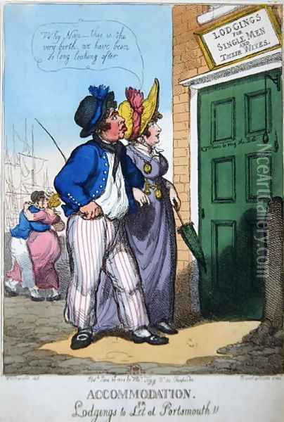 Lodgings for Single Men and their Wives in Portsmouth, 1808 Oil Painting - Thomas Rowlandson