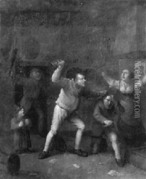 Peasants Fighting In An Inn Oil Painting - Egbert van Heemskerck the Elder