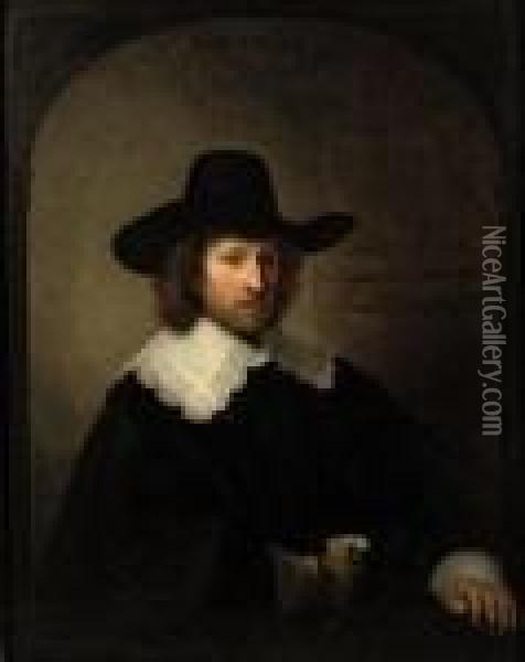 Portrait Of Nicolaes Bambeeck 
(1596-1661), Half-length, In A Blackcostume With Lace Collar And Cuffs 
And A Black Hat, Holding Glovesin His Hand Oil Painting - Rembrandt Van Rijn