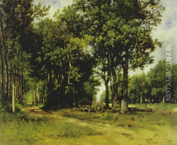 Waldlandschaft Mit Eselkarren Oil Painting - Leon Richet