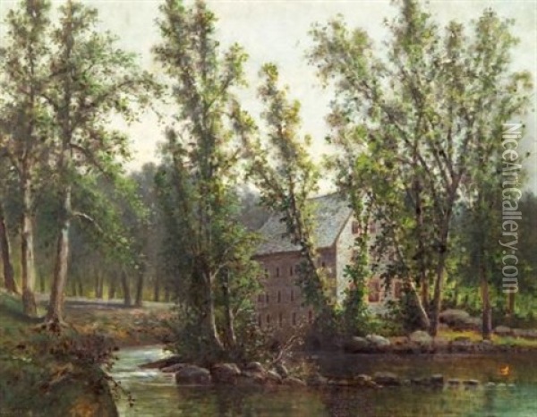 The Mill On A Quiet Stream, Spring Oil Painting - William Henry Hilliard